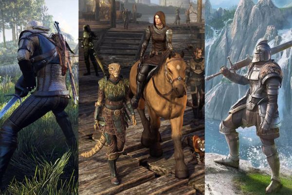 Ilustración de juegos estilo skyrim android con paisajes épicos